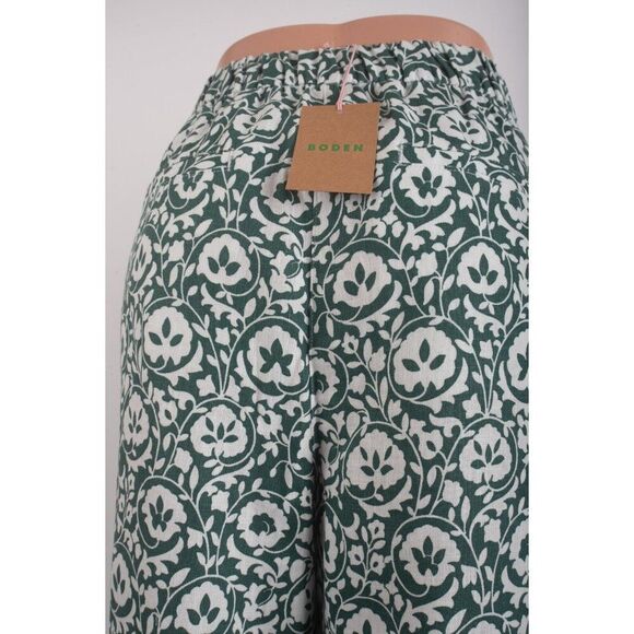 Boden Womens Linen Trousers Pants UK 14 US 10 Green White Floral R0359 NWT - Picture 6 of 8